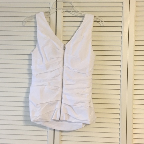 Ann Taylor Ruched Top w zipper back VERY FITTED - Picture 3 of 3